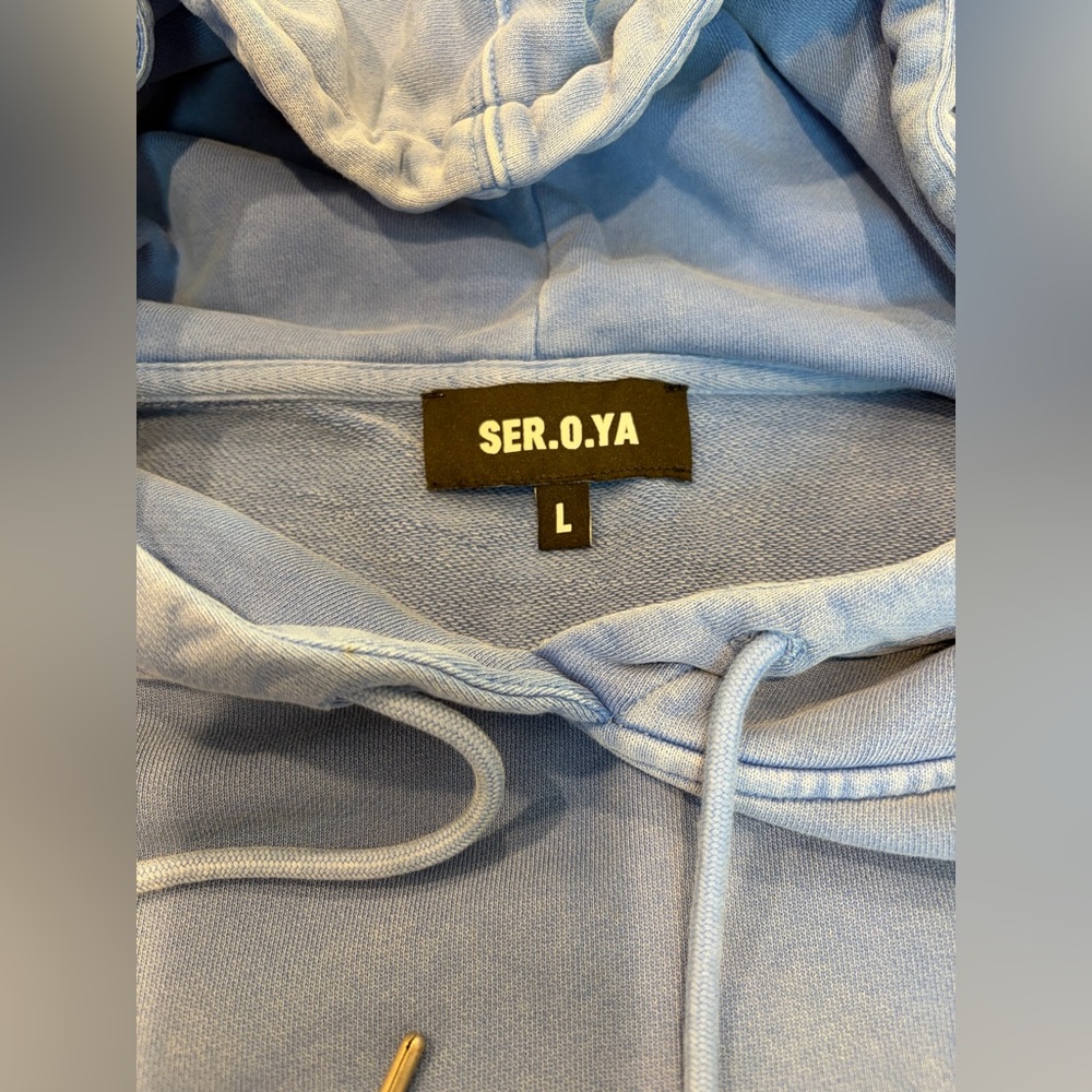 SER.O.YA Size:L Women Rory Blue Hoodie Sweatshirt Dress 100% Cotton - Picture 4 of 14